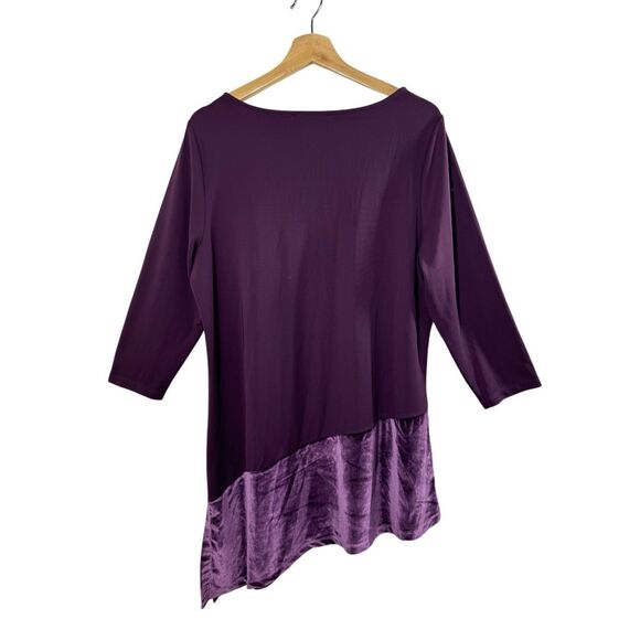 NWOT Susan Graver Purple 3/4 Sleeve Tunic Blouse Size L Velvet Asymmetrical Hem - Picture 5 of 9